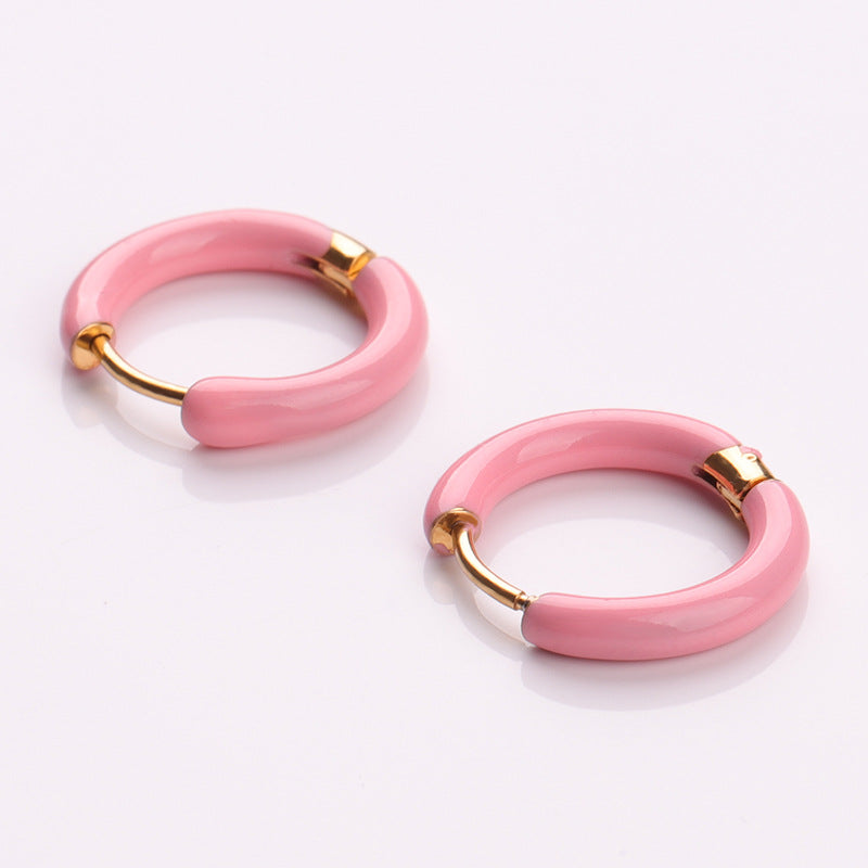 Wholesale Titanium Steel Enamel Colored Multi Color Drip Oil Premium Feeling Water Washable Non Fading Earrings